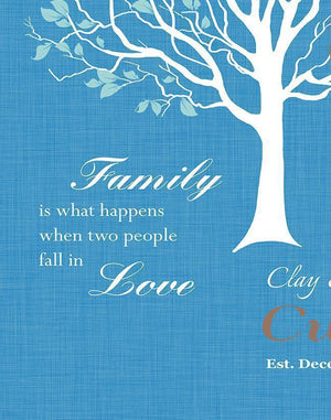 Anniversary Gift - Engagement Newlywed Gift Personalized Family Tree Canvas Art - Unique Wall Decor - Paradise BlueHomeMuralMax Interiors