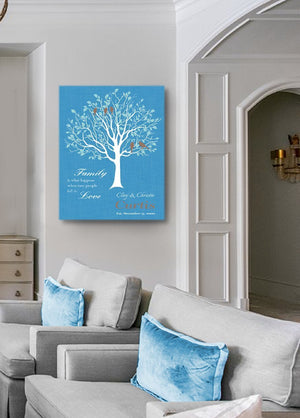 Anniversary Gift - Engagement Newlywed Gift Personalized Family Tree Canvas Art - Unique Wall Decor - Paradise BlueHomeMuralMax Interiors