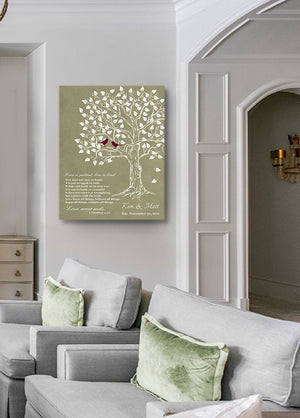 Anniversary Gift for Couple - Personalized Family Tree &amp; Lovebirds Canvas Wall Art - Khaki # 2 - B01HWLKOLOHomeMuralMax Interiors