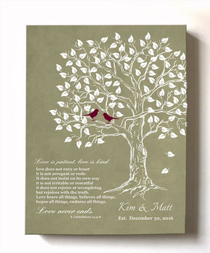 Anniversary Gift for Couple - Personalized Family Tree &amp; Lovebirds Canvas Wall Art - Khaki # 2 - B01HWLKOLOHomeMuralMax Interiors
