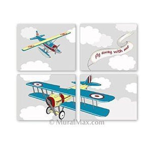 Aviation Airplane Decor - Fly Away With Me - Unframed Prints - Set of 4-B018KOC73UBaby ProductMuralMax Interiors