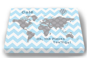 Baby Blue and Gray Map Nursery Wall Art - Personalized Dr Seuss Nursery Decor - Oh The Places You'll Go - MuralMax Interiors