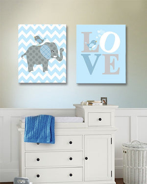 Baby Blue Elephant Nursery Art - Love Inspirational Quote - The Elephant Collection - Set of 2Baby ProductMuralMax Interiors