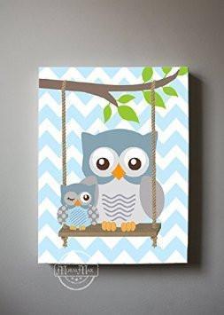 Baby Blue Owls Boy Nursery Decor - Canvas Art -The Owl CollectionBaby ProductMuralMax Interiors