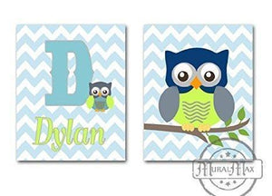 Baby Boy Decor - Personalized Nursery Owl Nursery Art - Unframed Prints - Set of 2Baby ProductMuralMax Interiors