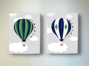 Baby Boy Hot Air Balloon Nursery Art - Aviation Art for Boys - Set of 2 Canvas Wall ArtBaby ProductMuralMax Interiors