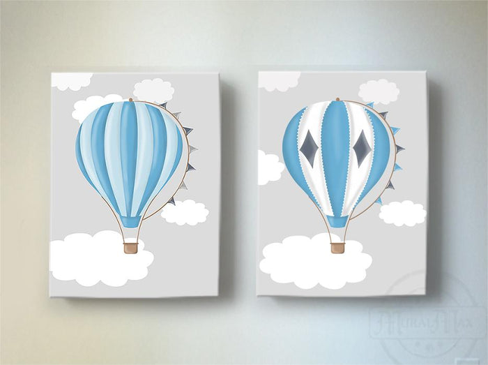 Baby Boy Hot Air Balloon Nursery Art - Aviation Art for Boys - Set of 2 Canvas Wall Art