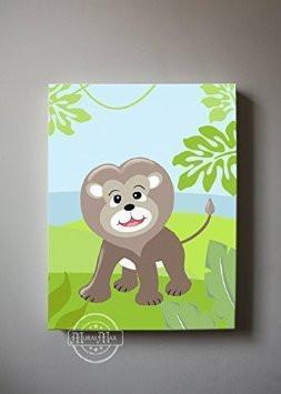 Baby Boy Lion Nursery Art - Whimsical Lion Safari Theme - Canvas Decor-B018ISMDPUBaby ProductMuralMax Interiors