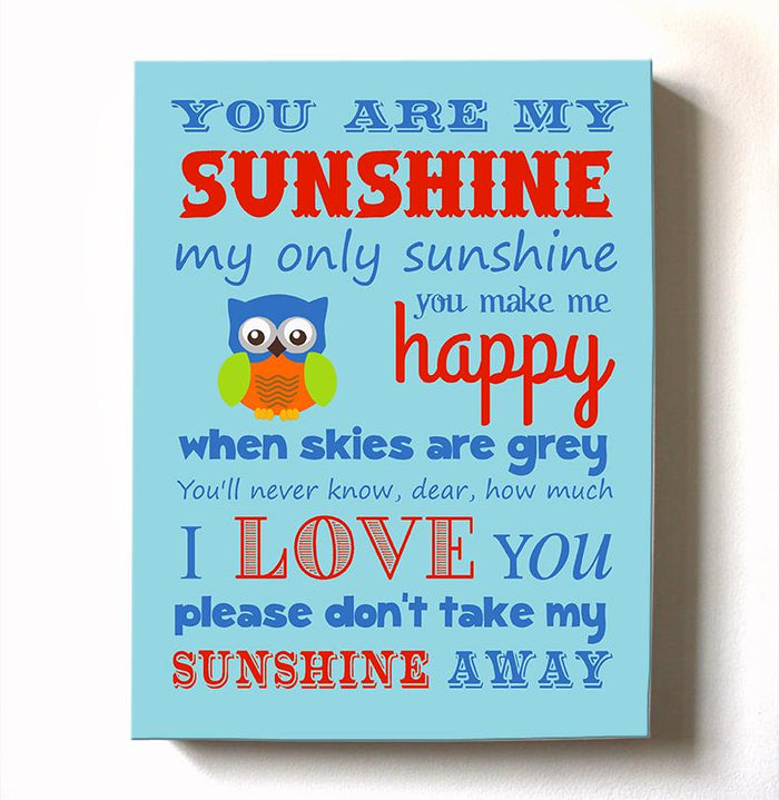Baby Boy Nursery Art - You Are My Sunshine Canvas Art - New Baby Gift - Choice of Designer Colors