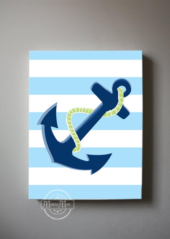 Baby Boy Nursery Decor - Anchor Nautical Nursery Art - Canvas Wall Art