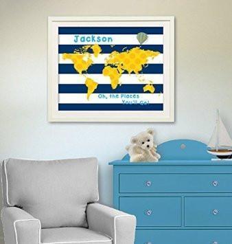 Baby Boy Room Decor Personalized Dr Seuss Map - Oh - The Places You'll Go - Unframed Print-B018KOAW0K