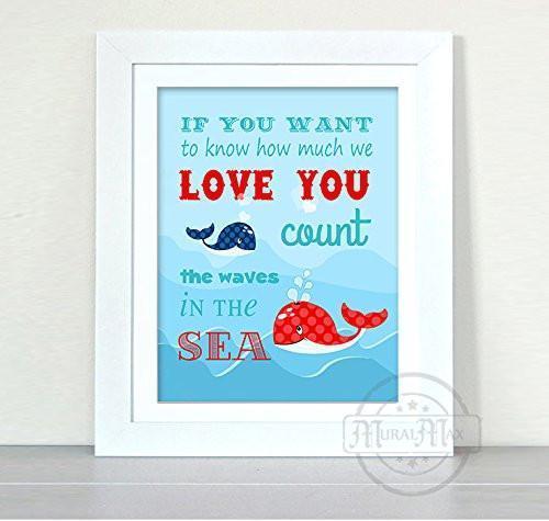 Baby Boy Whale Nursery Decor - If You Want To Know How Much I love You - Unframed Print