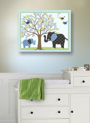 Baby Elephant and Mom Canvas Nursery Art - Tree of Life Canvas DecorBaby ProductMuralMax Interiors