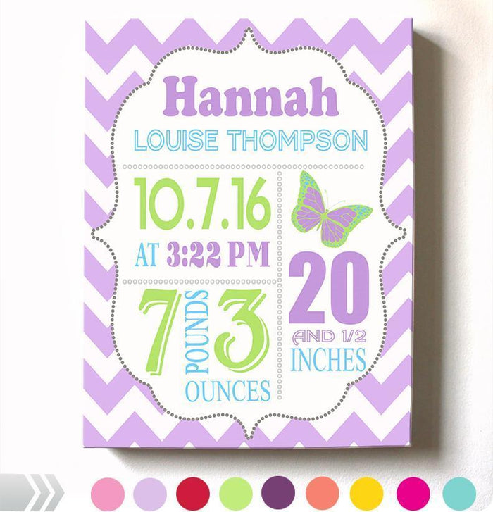 Baby Girl Birth Announcement Canvas Wall Art - Personalized Baby Gift- Baby Kepsake - B072LXQD7P