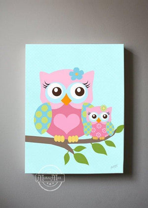 Baby Girl Nursery Decor - Mom &amp; Baby Owl Canvas Decor - The Owl CollectionBaby ProductMuralMax Interiors