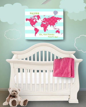 Baby Girl Nursery Decor Personalized Dr Seuss Nursery Decor - Chevron Canvas World Map Collection - Oh The Places You'll Go-B018ISO2YU - MuralMax Interiors