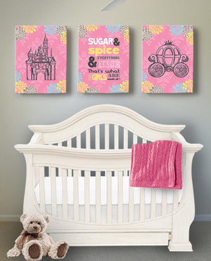 Baby Girl Nursery Decor Princess Room Decor - Princess Castle Inspirational Quote Canvas Art- Set of 3 - MuralMax Interiors
