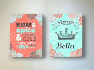 Baby Girl Nursery Decor Sugar And Spice & Everything Nice Canvas Art - Personalized Girl Room Decor - Set of 2 - Choose From Designer Colors - MuralMax Interiors