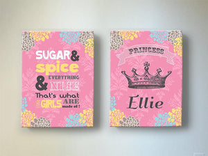 Baby Girl Nursery Decor Sugar And Spice & Everything Nice Canvas Art - Personalized Girl Room Decor - Set of 2 - Choose From Designer Colors - MuralMax Interiors