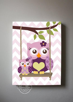 Baby Girl Nursery - Purple Owl Wall Art - Canvas Decor -The Owl Collection-Plum DecorBaby ProductMuralMax Interiors