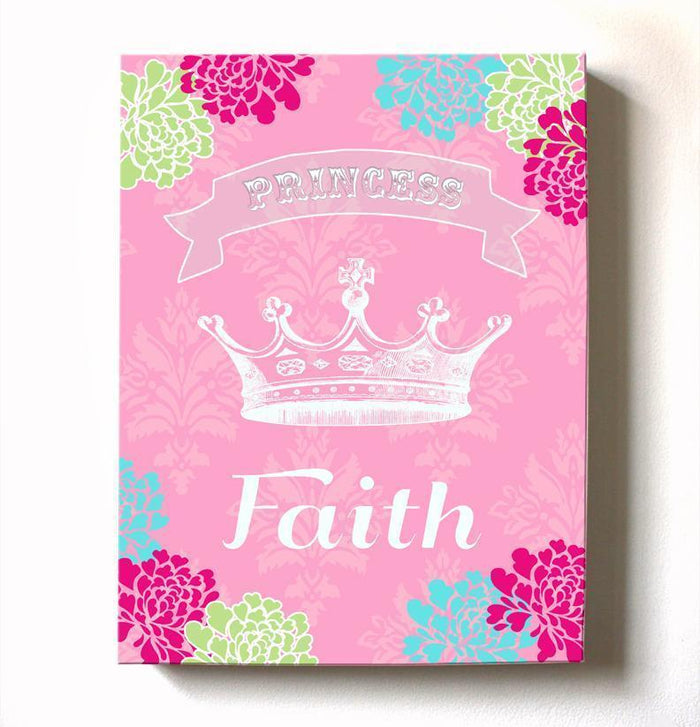 Baby Girl Nursery Wall Art - Personalized Floral Mums Princess Crown Room Decor - The Canvas Royalty Collection
