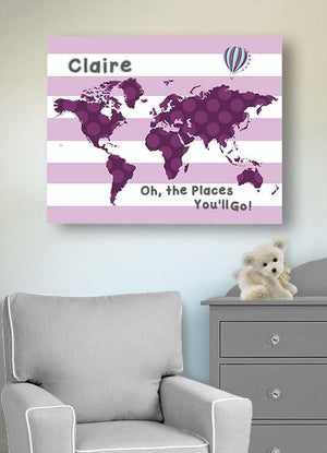 Baby Girl Nursery Wall Art Personalized World Map Nursery Wall Decor - Dr. Seuss Nursery Decor - Inspirational Wall Art, Oh the Places You'll Go-B018ISNYKSBaby ProductMuralMax Interiors