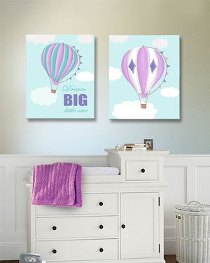 Baby Girl Room Decor Dream Big Hot Air Balloon Canvas Art - Adventure Nursery Art for Girls - Set of 2Baby ProductMuralMax Interiors