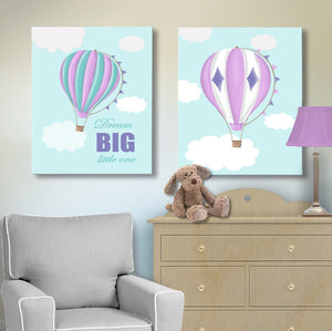 Baby Girl Room Decor Dream Big Hot Air Balloon Canvas Art - Adventure Nursery Art for Girls - Set of 2Baby ProductMuralMax Interiors