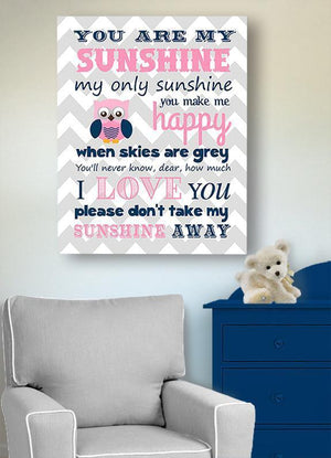 Baby Girl Room Decor You Are My Sunshine Canvas Art - Inspirational Quote Nursery Wall ArtBaby ProductMuralMax Interiors