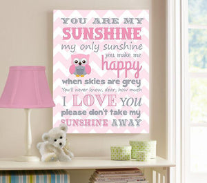 Baby Girl Room Decor You Are My Sunshine Canvas Art - Inspirational Quote Nursery Wall ArtBaby ProductMuralMax Interiors
