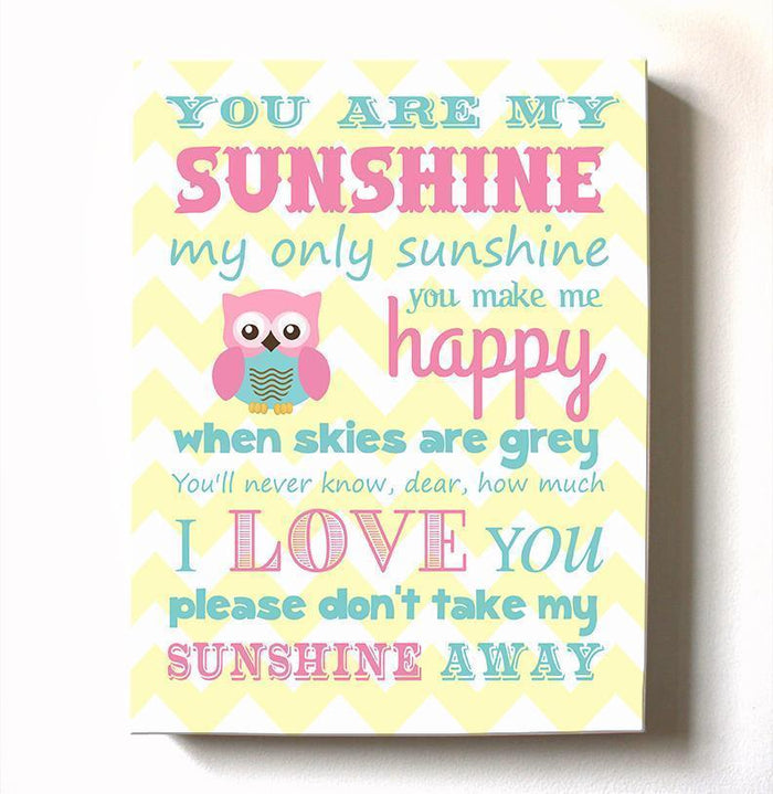 Baby Girl Room Decor You Are My Sunshine Canvas Art - Inspirational Quote Nursery Wall Art