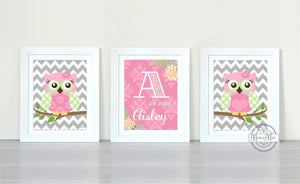 Baby Name And Owls Personalized Owl Nursery Decor - Unframed Prints - Set of 3Baby ProductMuralMax Interiors
