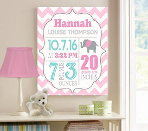 Baby Shower Gift Personalized Birth Announcement Canvas Wall Art - Girl Nursery Decor - B073W14DNL - MuralMax Interiors