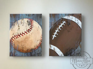 Baseball & Football The Canvas Sporting Canvas Wall Art - Set of 2 Boys Room Decor - MuralMax Interiors