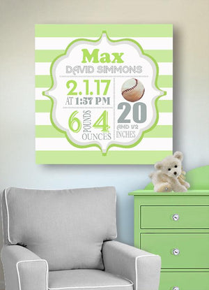 Baseball Nursery Art - Custom Baby Boy Birth Announcements Newborn Baby Gifts Canvas Wall ArtBaby ProductMuralMax Interiors