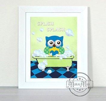 Bathroom Wall Art For Kids - Splash Splash Owl Bath - Unframed Print