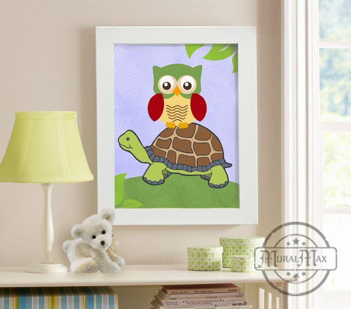Best Friends - Turtle & Owl Nursery Art Print - Unframed Print