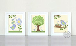 Birdies & Tree Nursery Garden Decor - Unframed Prints - Set of 3-B018KODI4C - MuralMax Interiors