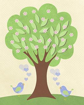 Birdies & Tree Nursery Garden Decor - Unframed Prints - Set of 3-B018KODI4C