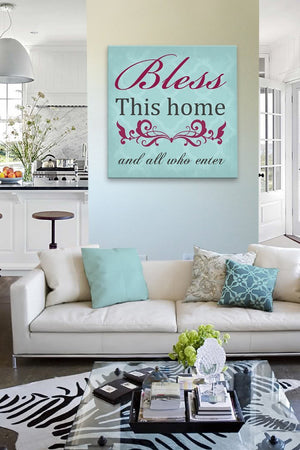 Bless This Home & All Who Enter Quote Canvas Wall Art - Unique Wall Decor