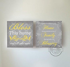 Bless This Home & All Who Enter Quote, Stretched Canvas Wall Art, Memorable Anniversary Gifts, Unique Wall Decor, Color, Gray - 30-DAY - Set of 2-B018KOBFMO - MuralMax Interiors