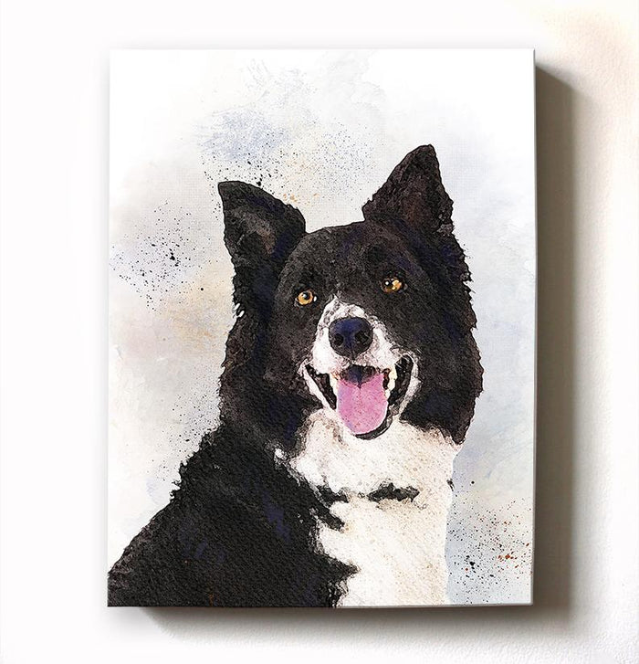 Border Collie Pet Portrait Dog Watercolor Painting Canvas Art - Animal Illustration - Home Decor - Nursery Decor Contemporary Dog Wall Art