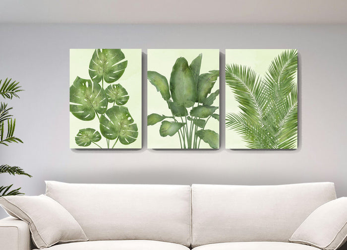 Botanical Wall Decor Banana Tree Palm Leaf Canvas Wall Art - Watercolor Painting Tropical Leaves Living Room Bedroom Wall Decoration Set Of 3