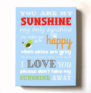 Boy Nursery Art - You Are My Sunshine Boy Canvas Art - Inspirational Quote Baby Shower Gift - MuralMax Interiors