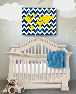Boy Room Decor Personalized Dr Seuss Nursery Wall Art - Chevron Canvas World Map Collection - Oh The Places You'll Go-B071W2RK6Y - MuralMax Interiors