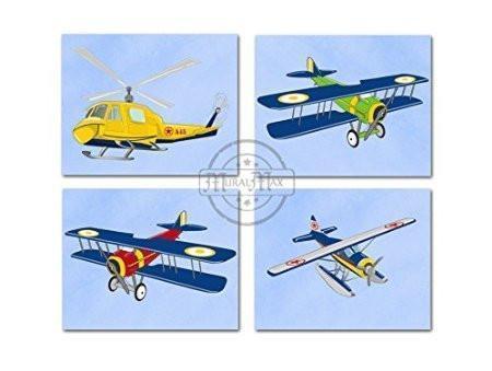 Boy Room Wall Art Vintage Airplane Wall Art Collection - Unframed Prints - Set of 4-B018KOCR6C