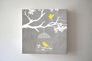 Branch of Life Vintage Bird Cage Theme - Stretched Canvas Wall Art - Memorable Anniversary Gifts - Unique Wall Decor - Color - Gray - 30-DAY-B018KOCSNY - MuralMax Interiors