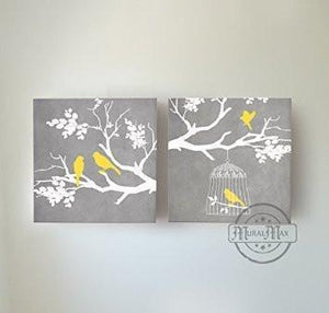 Branches Of Life Vintage Birdcage, Stretched Canvas Wall Art, Memorable Anniversary Gifts, Unique Wall Decor, Color, Gray - 30-DAY- Set of 2-B018KOAYV2 - MuralMax Interiors