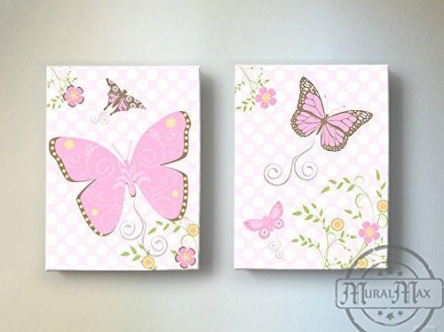 Butterfly & Flower Garden Nursery Wall Art - The Canvas Polka Dot Collection - Set of 2-B019017VLU