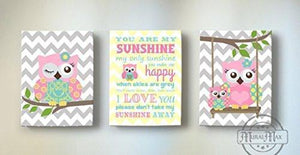 Chevron Canvas Your Are My Sunshine Rhyme - Whimsical Olw Family Collection - Set of 3-B018GSZL2E - MuralMax Interiors